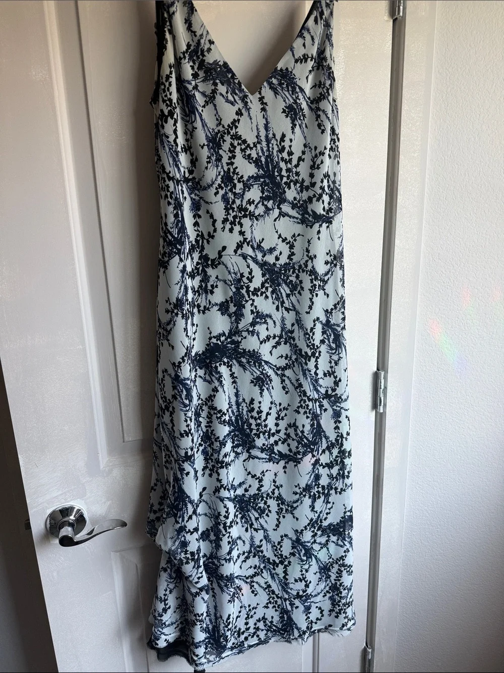 Blue Floral Midi Slip Dress with Tie Straps